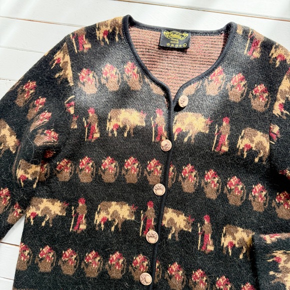 Vitabella of Norway vtg black wool farm animal‎ cardigan sweater - Picture 2 of 5